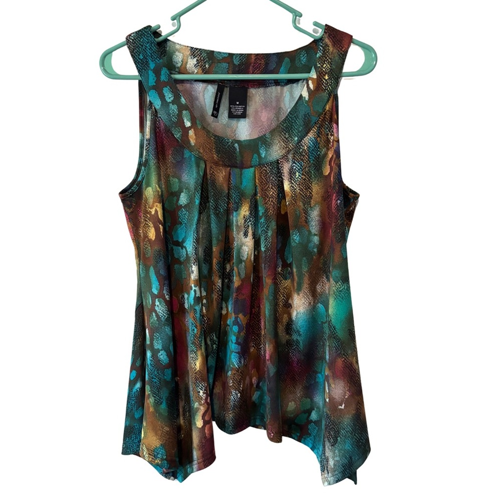 3/$20 New Directions Multi-Color Pleated Scoop Neck Sleeveless Blouse